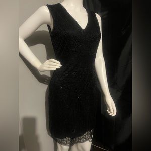 Black sequins beaded v neck dress